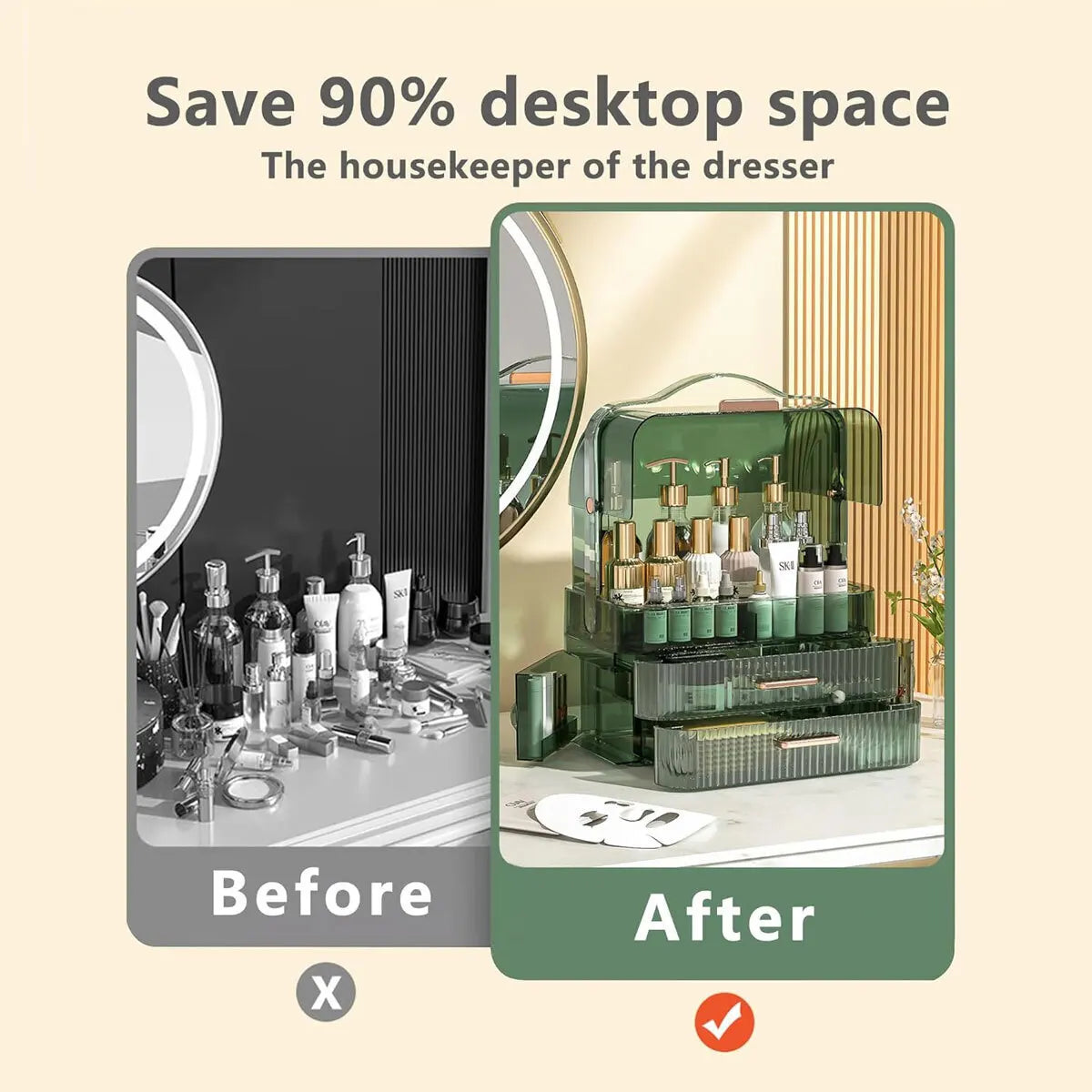 2025 Large White Cosmetic Skincare Organiser Make-Up Storage Case 2 Drawers Box