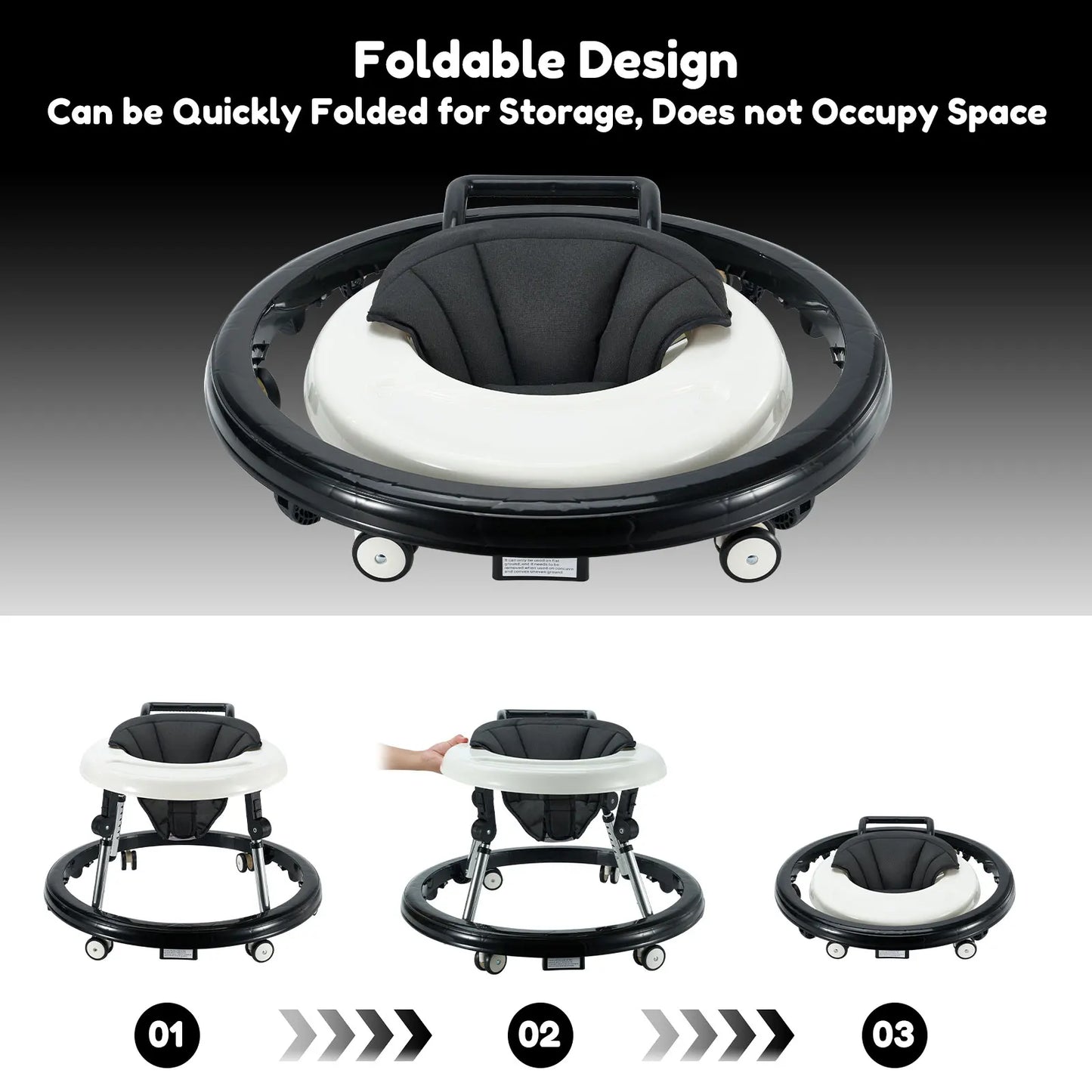 Baby Walker Foldable with 5 Adjustable Heights, Baby Walkers and Activity Center for Boys Girls Babies 7-18 Months, Baby Walker