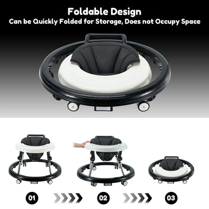 Baby Walker Foldable with 5 Adjustable Heights, Baby Walkers and Activity Center for Boys Girls Babies 7-18 Months, Baby Walker