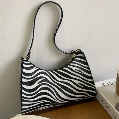 Fashion Zebra Print Women Luxury Handbag PU Leather Simple Underarm Shoulder Bags Female Daily Design Clutch Totes Purse Pouch