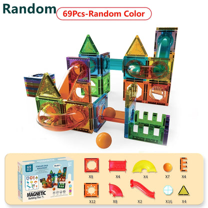 Magnetic Tile Marble Runway Toy Set STEM Educational Building Blocks for Boys and Girls Aged 3+, Great Birthday Gifts Christmas