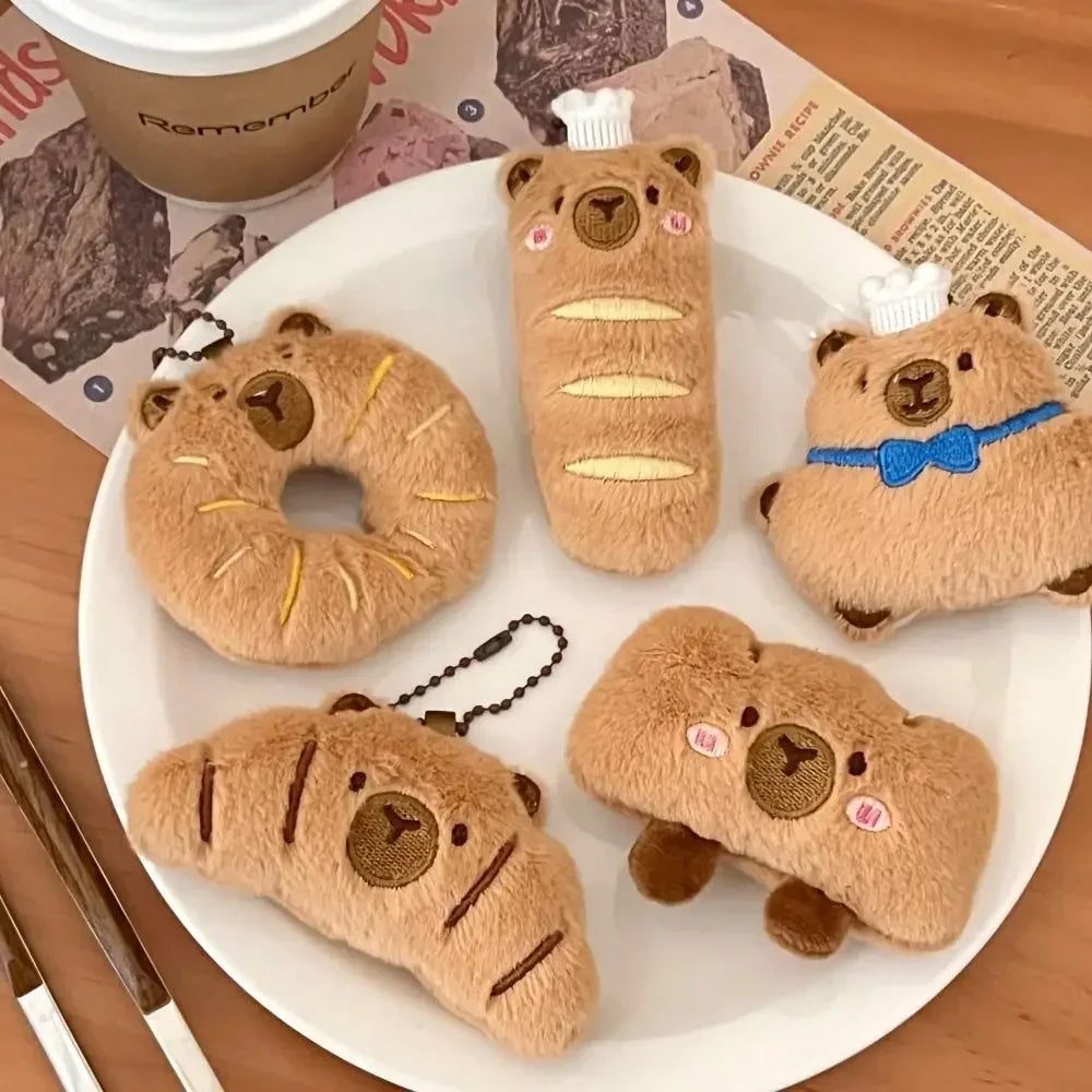 Cartoon Capybara Pendant Decoration Soft Plush Bread Key Chain Plush Stuffed Croissant Food Plush Keychain Hanging Accessory
