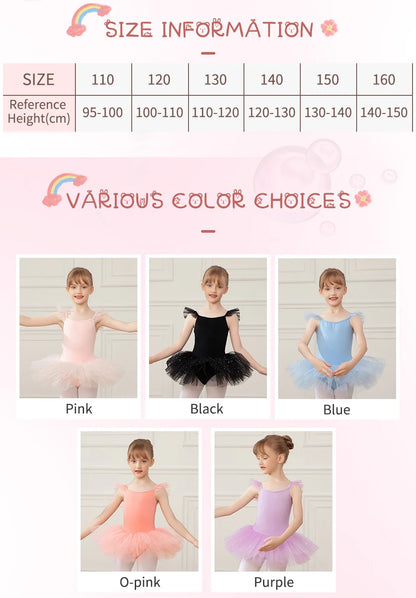 Girls Ballet Leotards Ballet Tutu Dress For Kids Dance Clothes With Skirt Gymnastics Dancewear Balleriana Clothes Short Sleeves