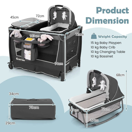 DORTALA 5-in-1 Toddlers Portable Travel Cot Baby Playard Convertible Playpen