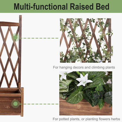 Raised Garden Bed, Wooden Planter Box with Trellis, Vegetable Grow Bed, Support Patio Lattice