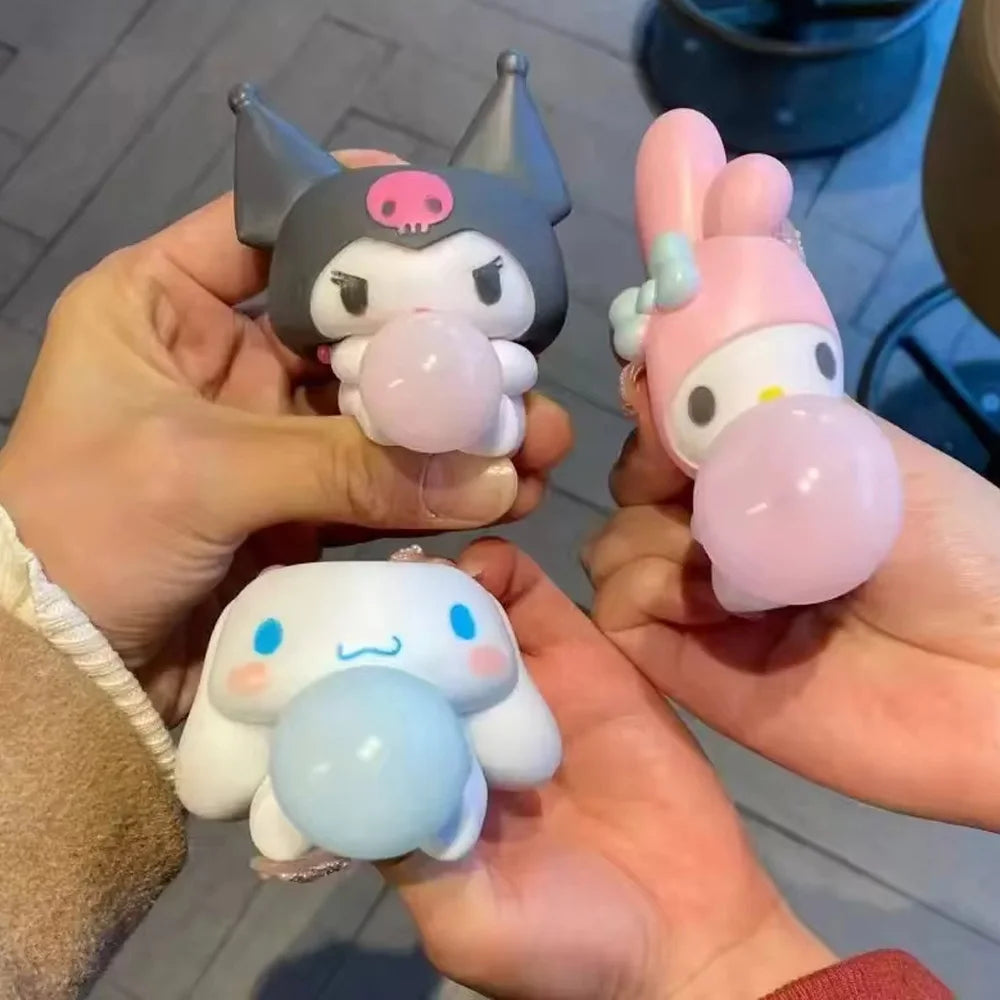 Kawaii Sanrio Melody Decompression Kuromi Cinnamoroll Stress Relief Squishy Blow Bubbles Pinch Toy Healing Gift