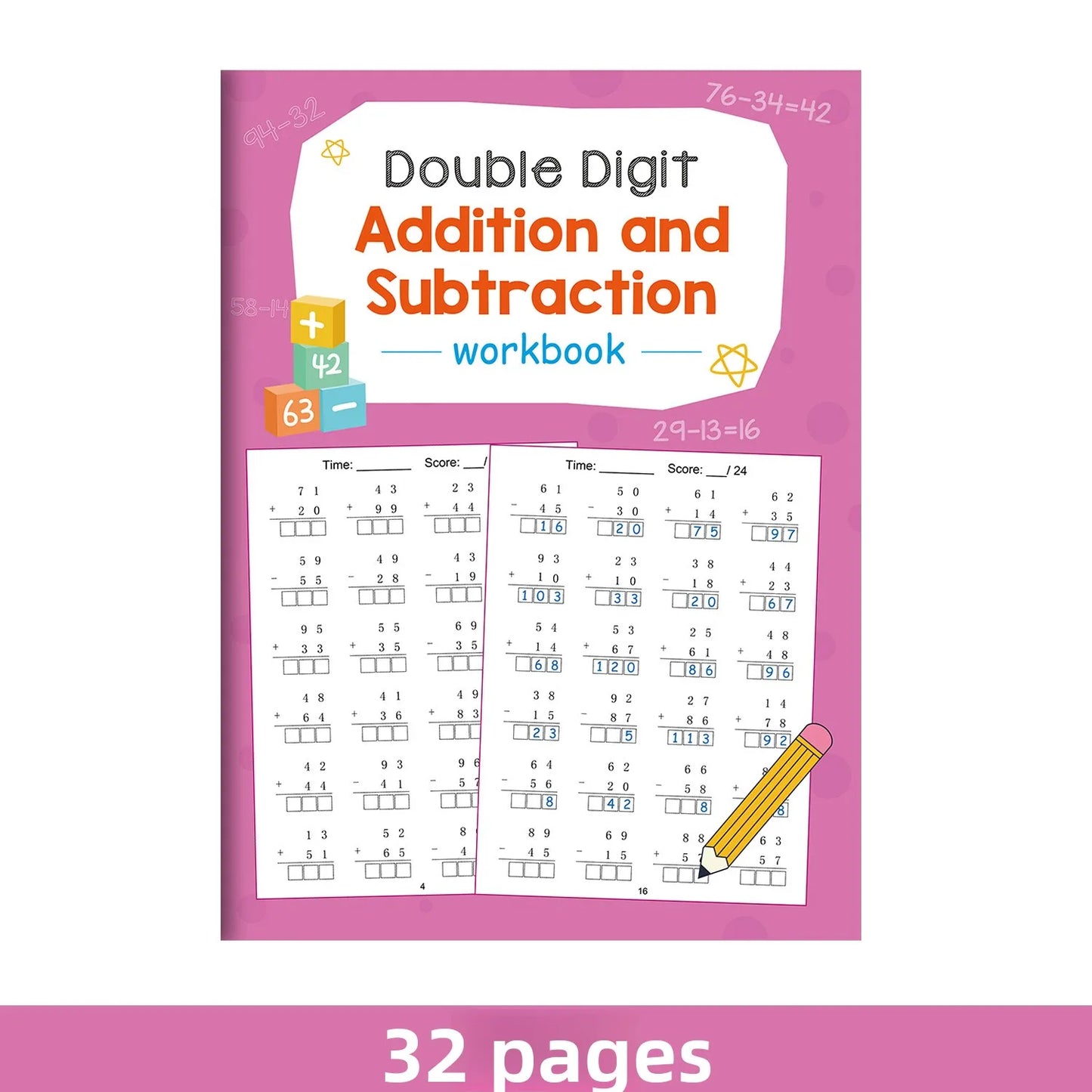 32 Pages Children's Math Enlightenment Workbook Addition and Subtraction Within 20 Mental Arithmetic Problems Activity Workbook