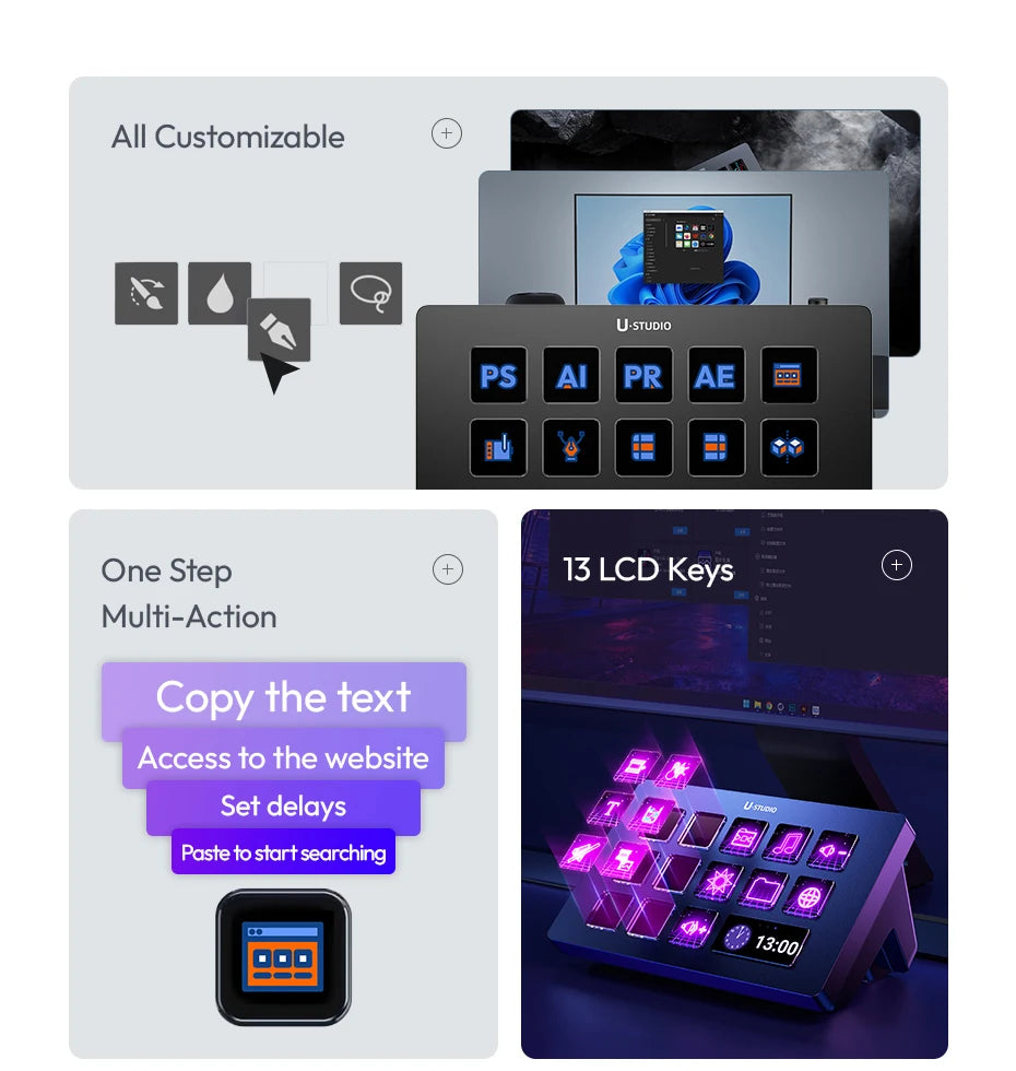 Ulanzi D200 Live Streaming Controller 13 LCD Keys for Vlog Content Creation Photo Video Editing Gaming Office Work