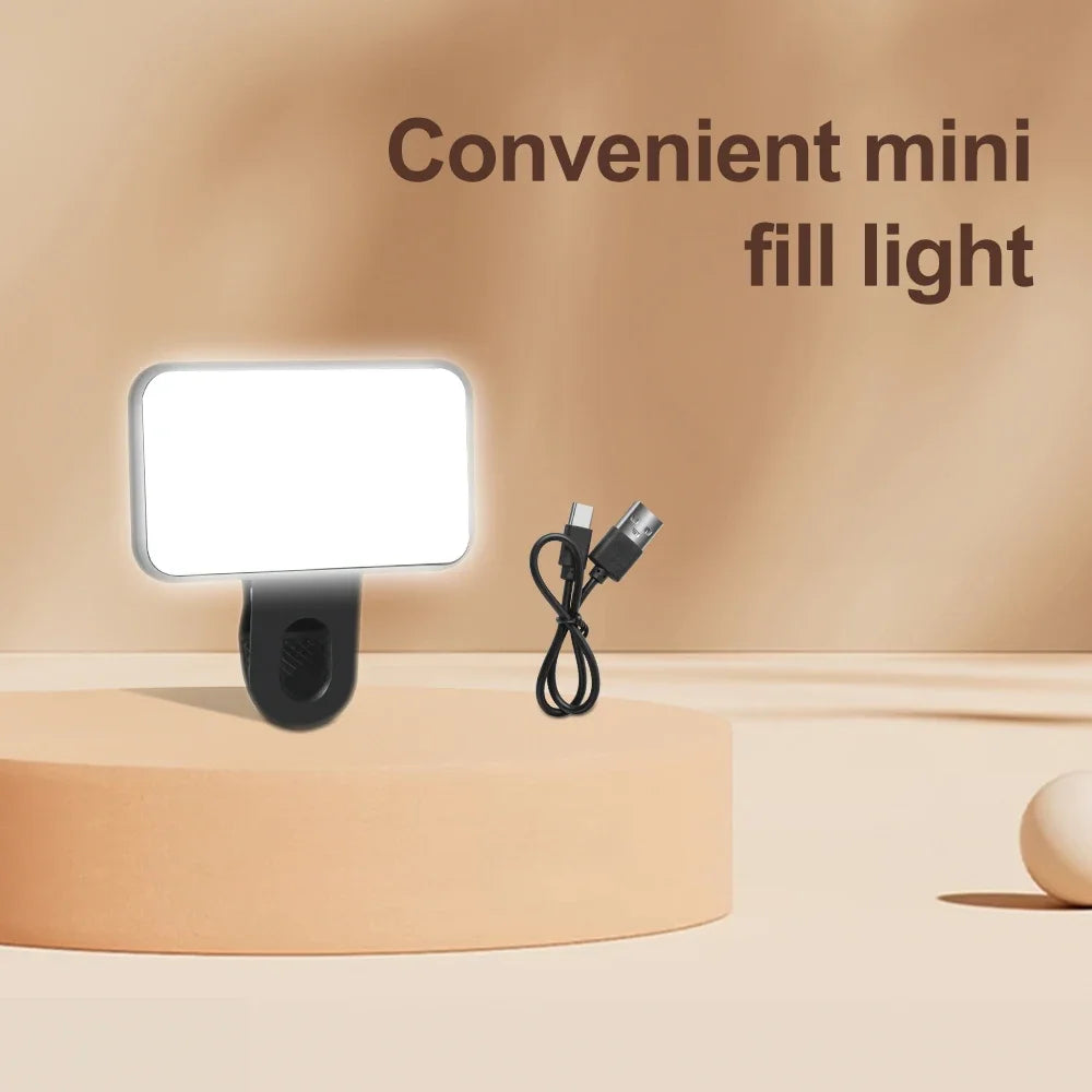 Mini Selfie Fill Light Rechargeable 3 Color Modes Adjustable Brightness Clip on Mobile Phones Computers Photography LED Lights