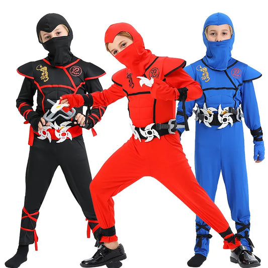 Children performance Japanese Ninja Cosplay Jumpsuit Costumes Halloween blue red black ninja special forces