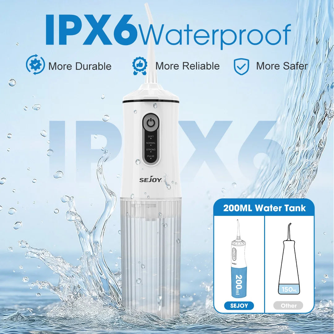 Sejoy C13 Home Oral Irrigator Water Dental Flosser Portable 4 Modes Cordless Rechargeable Waterproof Teeth Pick for Travel,White