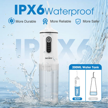 Sejoy C13 Home Oral Irrigator Water Dental Flosser Portable 4 Modes Cordless Rechargeable Waterproof Teeth Pick for Travel,White