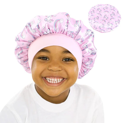 Cartoon Baby Kids Print Satin Bonnet Sleep Hat Cap for Curly Hair Adjustable Silky Satin Cap for Toddler Night Sleep Caps Beanie