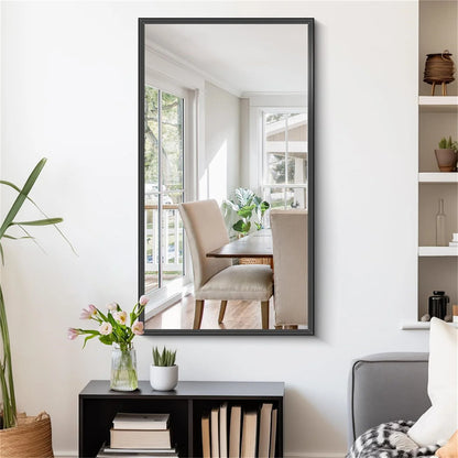 60x90CM Rectangular Wall Mounted Mirror Bathroom Bedroom Makeup Dressing Mirror Black Framed Horizontal or Vertical