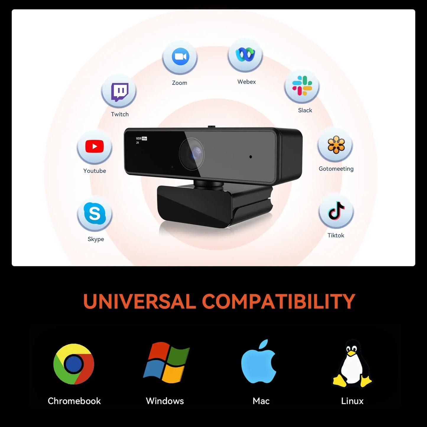 NUROUM V11 2K Webcam With Dual Microphone 1080P 60fps 1440P 30fps FHD Computer Mini Web Camera USB for PC Laptop