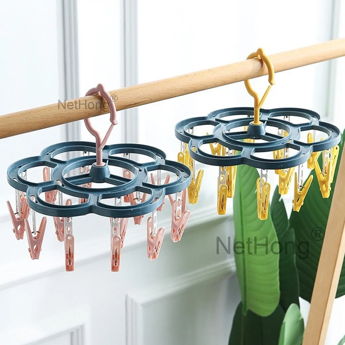 16 Pegs Thickened Laundry Clip Underwear Socks Hanger Airer Cloth Dryer Rack UK