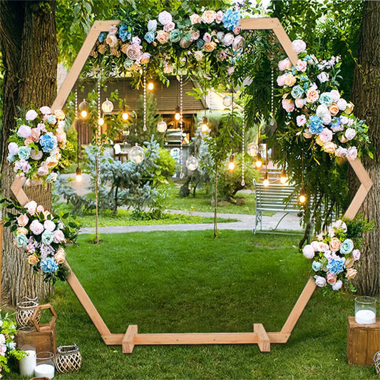 Heavy Duty Wedding Party Arch Door Background Wooden Hexagon Flower Arbor Stand Ceremony Archway Decor