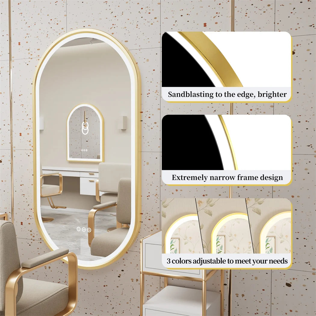 LUVODI Luxury Oval Led Illuminated Bathroom Mirror Gold Aluminum Frame with Demister Pad
