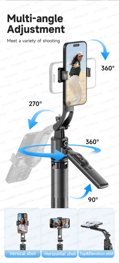 1630mm/64in C17 Tripod Selfie Stick 360° Auto Rotation Shooting Quadruped Phone Stand Face Track Bluetooth Remote Control Tripie