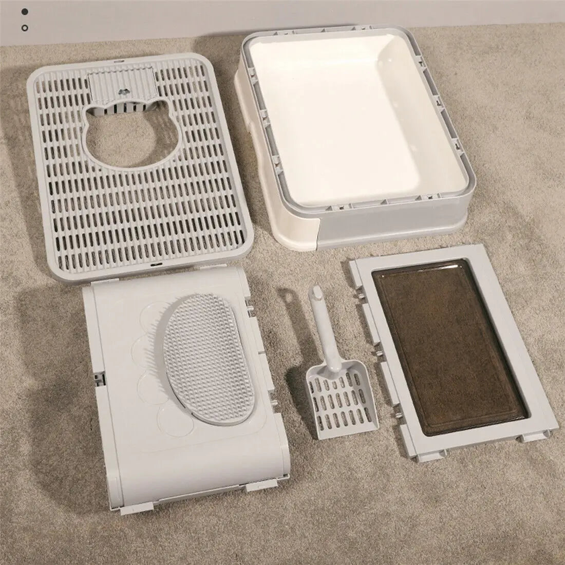 Foldable Cat Litter Box Front Entry & Top Exit Toilet Boxes with Scoop Enclosed Kitty Toilet Tray Pan