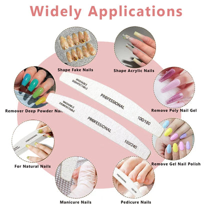 10pcs/Lot Wooden Nail Files Professional 100 180 240 Emery Board Manicure Buffer Grey Boat Double-sided Wooden Pedicure Buffers