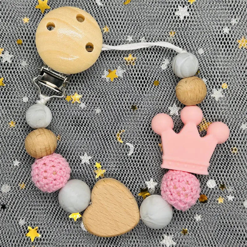 NEW Custom Name Wooden Personalized Baby Pacifier Chain Beech Bead Dummy Nipple Holder Guard Teether Pendant Newborn Mother Gift