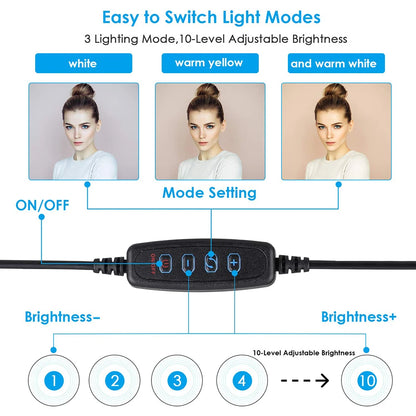 26cm 10 inch Led Ring Selfie Light Dimmable Photography Lighting Kit Usb Charge Lamp With Tripod For Live Video 120 Lamp Beads