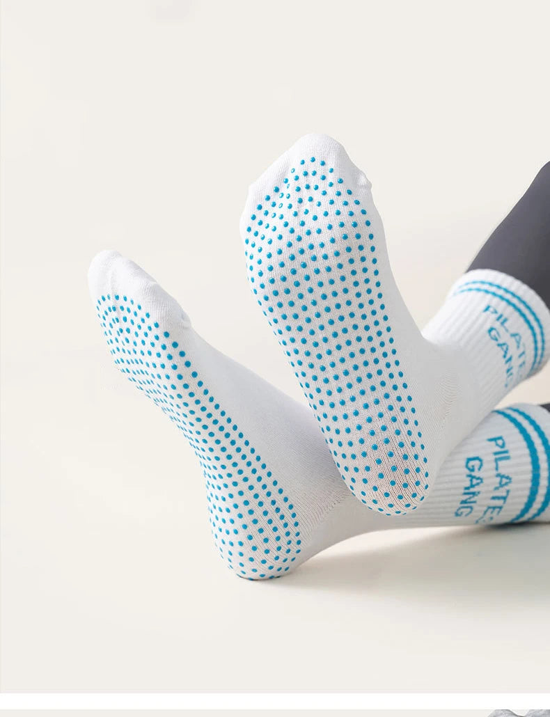 Yoga Socks Women Cotton Stripe Pile Silicone Non-slip Grip Pilates Crew Socks