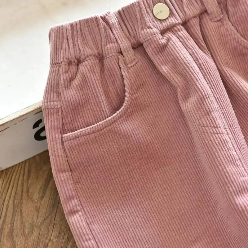 Kids Warm Pants Boy Girls Autumn Winter Corduroy Thick Outer Wear Sports Trousers 1-9Y Children Clothes Casual High Waist Pants