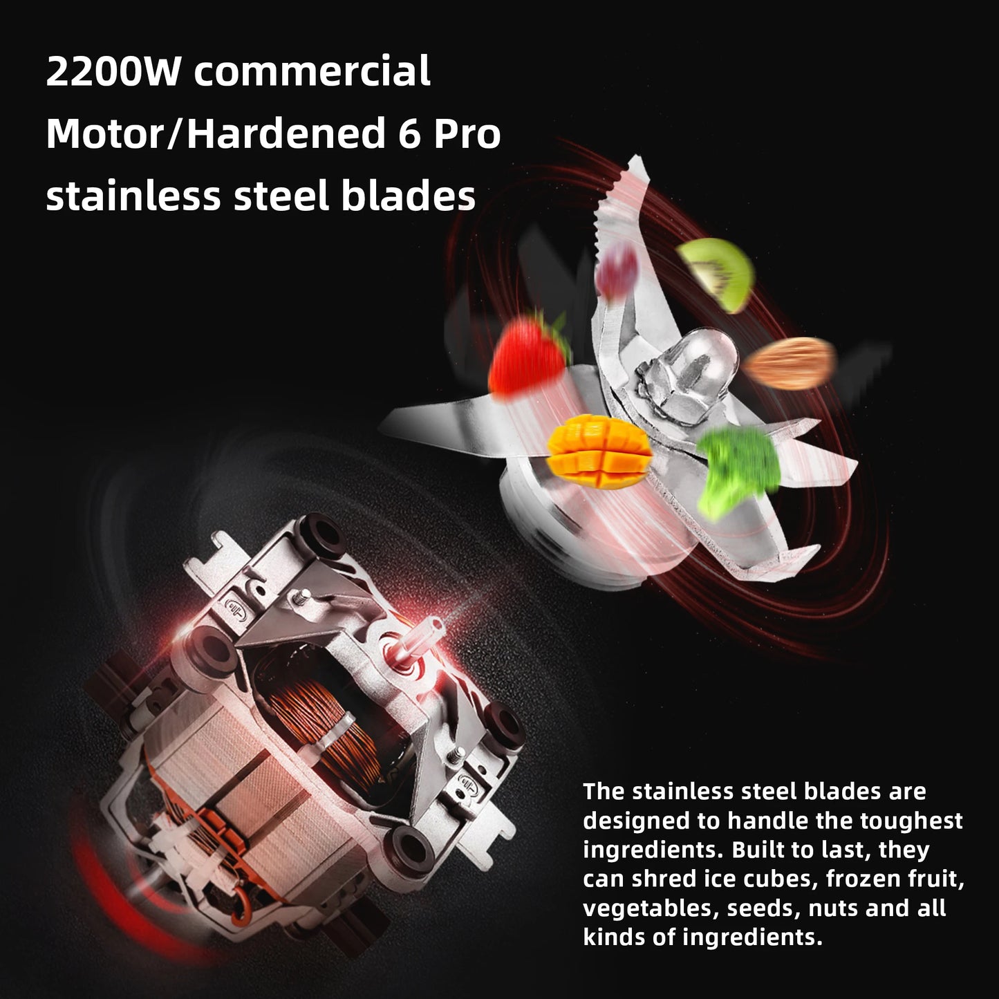 BioloMix Professional Blender Smoothie Mixer with 2L BPA Free Pitcher, Smart Timer And Pre-programed Peak 2200W Power Mixer