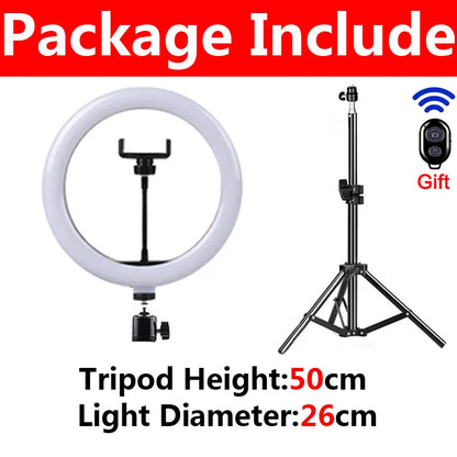 26/33cm LED Selfie Ring Light Dimmable Photography Fill Lighring with 50cm Tripod & Remote Control For Youtube Phone Video Live