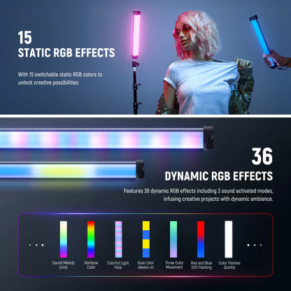 NEEWER Basics 12" Magnetic RGB Light Wand, 2700K/4000K/6500K CRI95 8W LED Dimmable Handheld Tube Light Stick 2000mAh