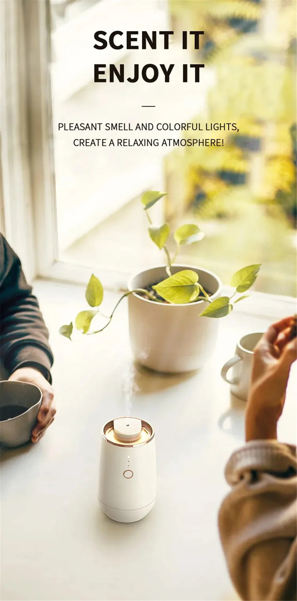 Car Aroma Diffuser Air Freshener Start-Off Function USB Rechargeable Essential Oil Diffuser 9 Color Lights Fragrance Diffuser