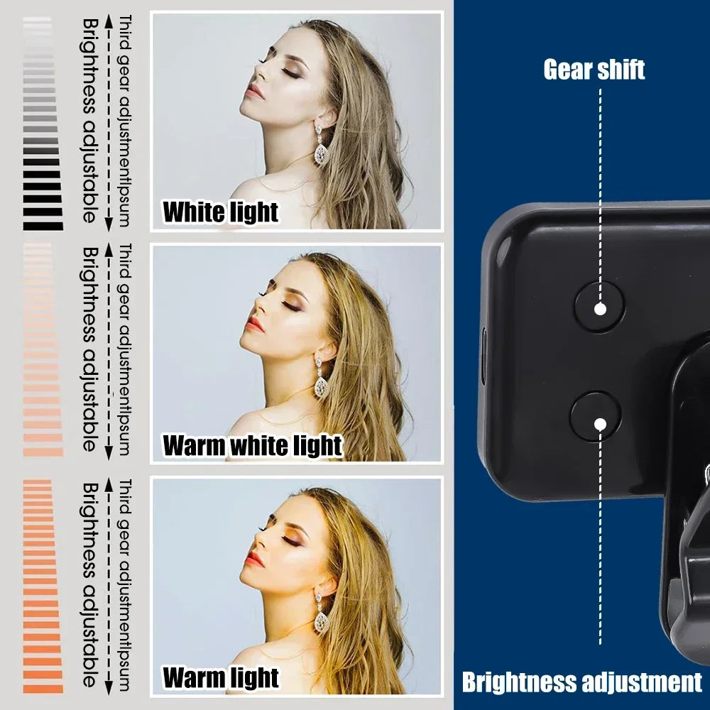 Mini Selfie Fill Light Rechargeable Adjustable Brightness Clip on 3 Mode Led Light for Mobile Phone PC Laptop Clip Filllight