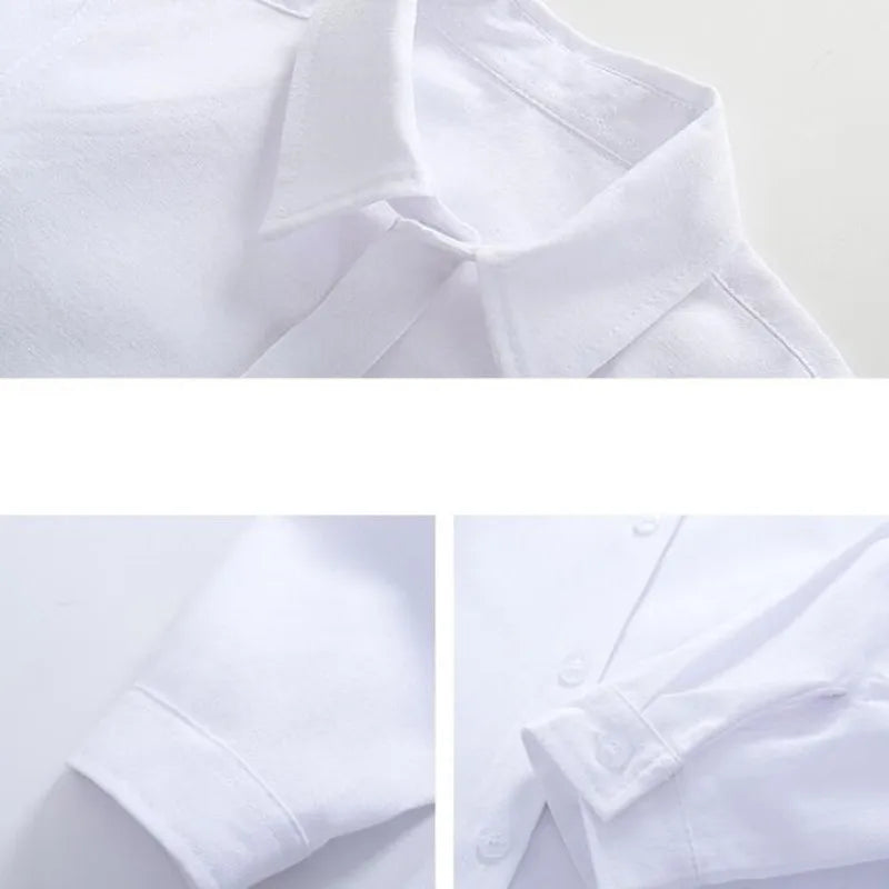 Boys White Black Long Sleeve Formal Shirt - Kids School Uniform Party Performance Blouse | Ages 1-12+