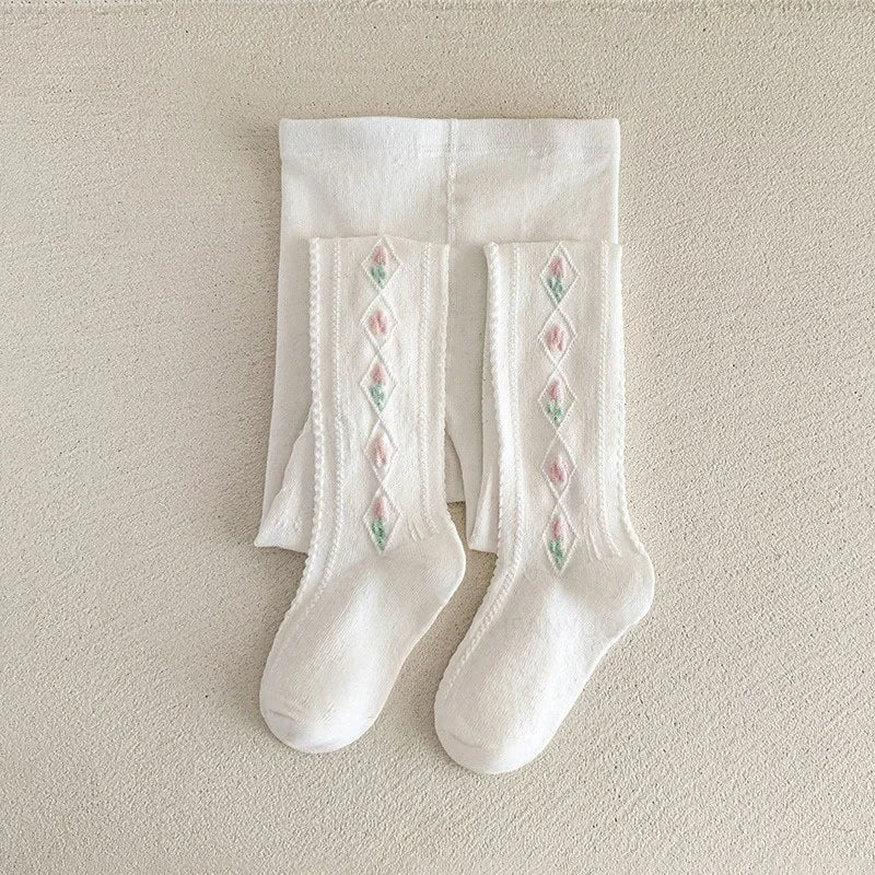 1-12Years Kids Autumn Elastic Tights Jacquard Soft Teenager Leggings Girls Knit Cotton Pantyhose Sweet Cute Baby Bottom Clothes