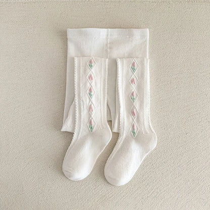 1-12Years Kids Autumn Elastic Tights Jacquard Soft Teenager Leggings Girls Knit Cotton Pantyhose Sweet Cute Baby Bottom Clothes