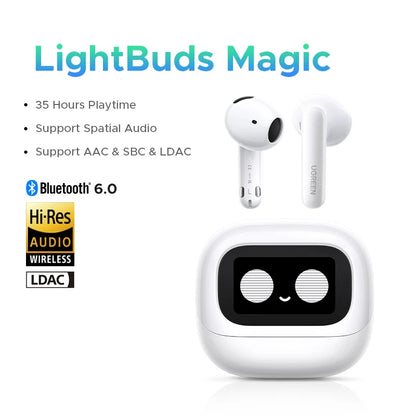 UGREEN Lightbuds Semi-open Adaptive Active Noise Cancellation ANC Wireless Bluetooth Earphones With LCD Full Color Smart Screen