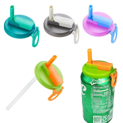 1pc Travel Soda Lid With Straw Reusable Silicone Lid for Standard Beverage Cans for Picnic Portable Juice Bear Straw Cap