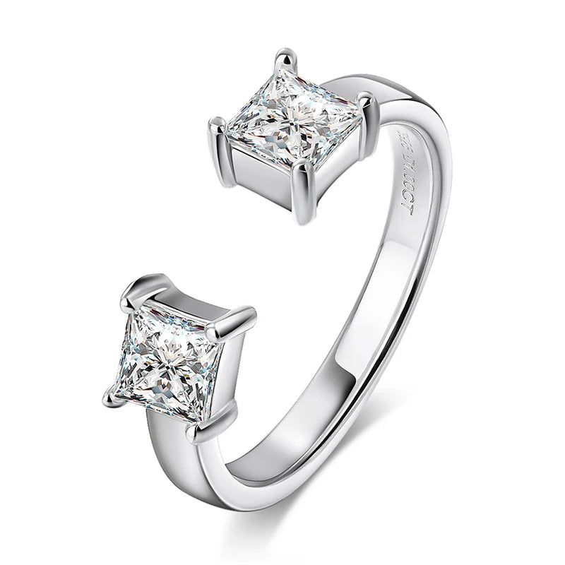 Smyoue 1CTTW 4.5mm Princess Cut Certified Moissanite Rings for Women Adjustable 100% 925 Sterling Silver Wedding Party Band Gift