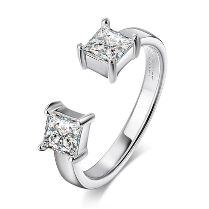 Smyoue 1CTTW 4.5mm Princess Cut Certified Moissanite Rings for Women Adjustable 100% 925 Sterling Silver Wedding Party Band Gift