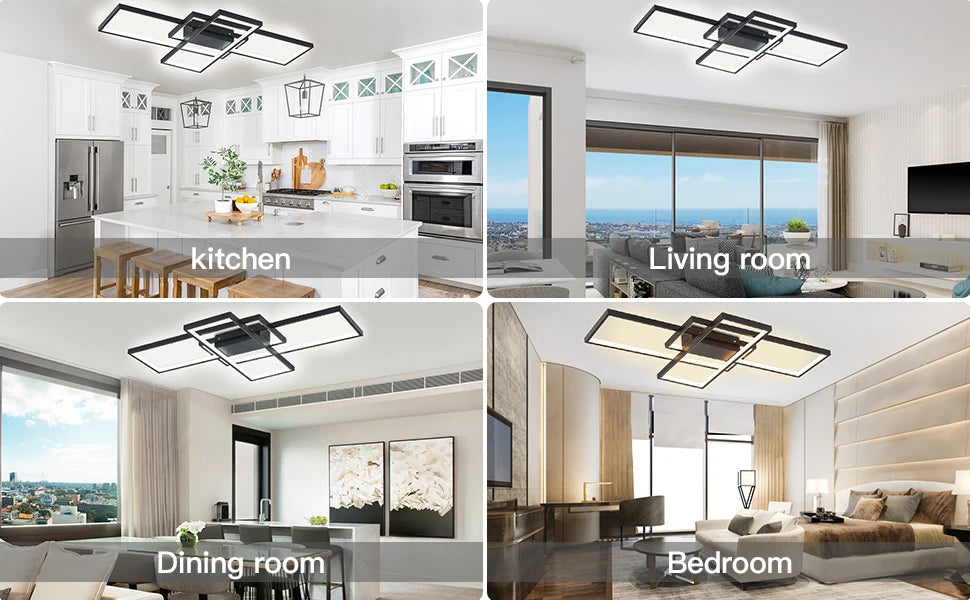 KOMORE Neutral Style Rectangular LED Semi Flush Ceiling Light, Cool White / Stepless Dimming for Office, Living Room