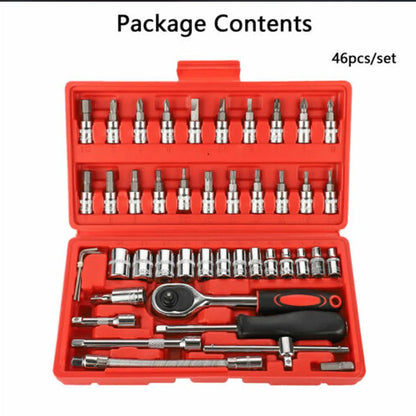 46PCS Ratchet Wrench Set Kit 1/4' Metric Drive Ratchet Phillips Torx Bits Allen Key Screwdriver Professional Metalworking Tool