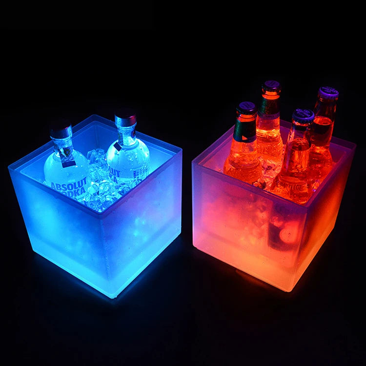 LED Ice Bucket 3.5L Colorful Cooler Bucket Double Layer Square Ice Tray Bar Nightclub Light Up Champagne Whiskey Beer Bucket