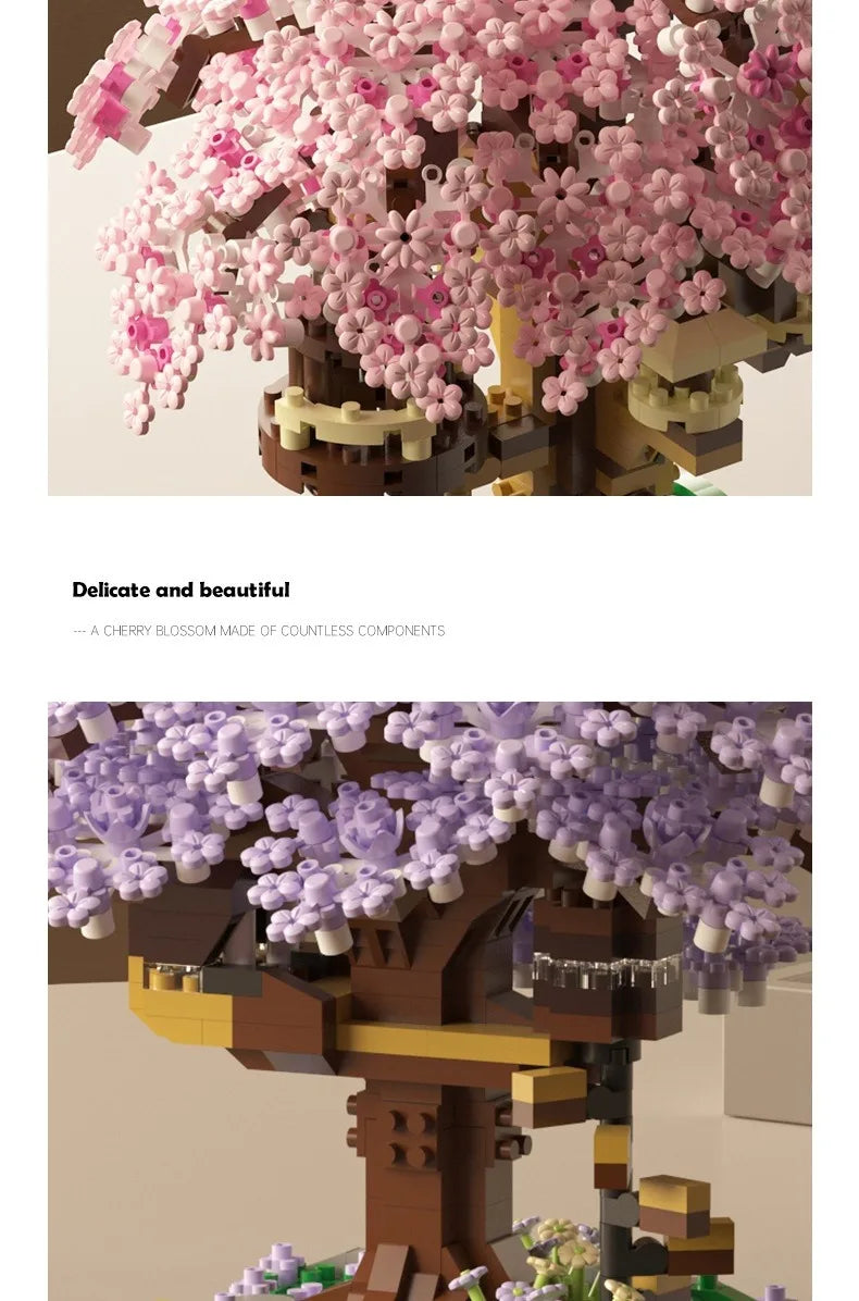 Pink cherry tree house building micro-particle building block classic model girl series difficult assembly toys