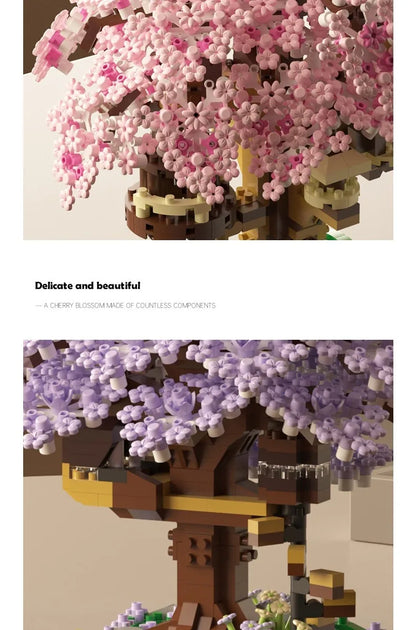 Pink cherry tree house building micro-particle building block classic model girl series difficult assembly toys