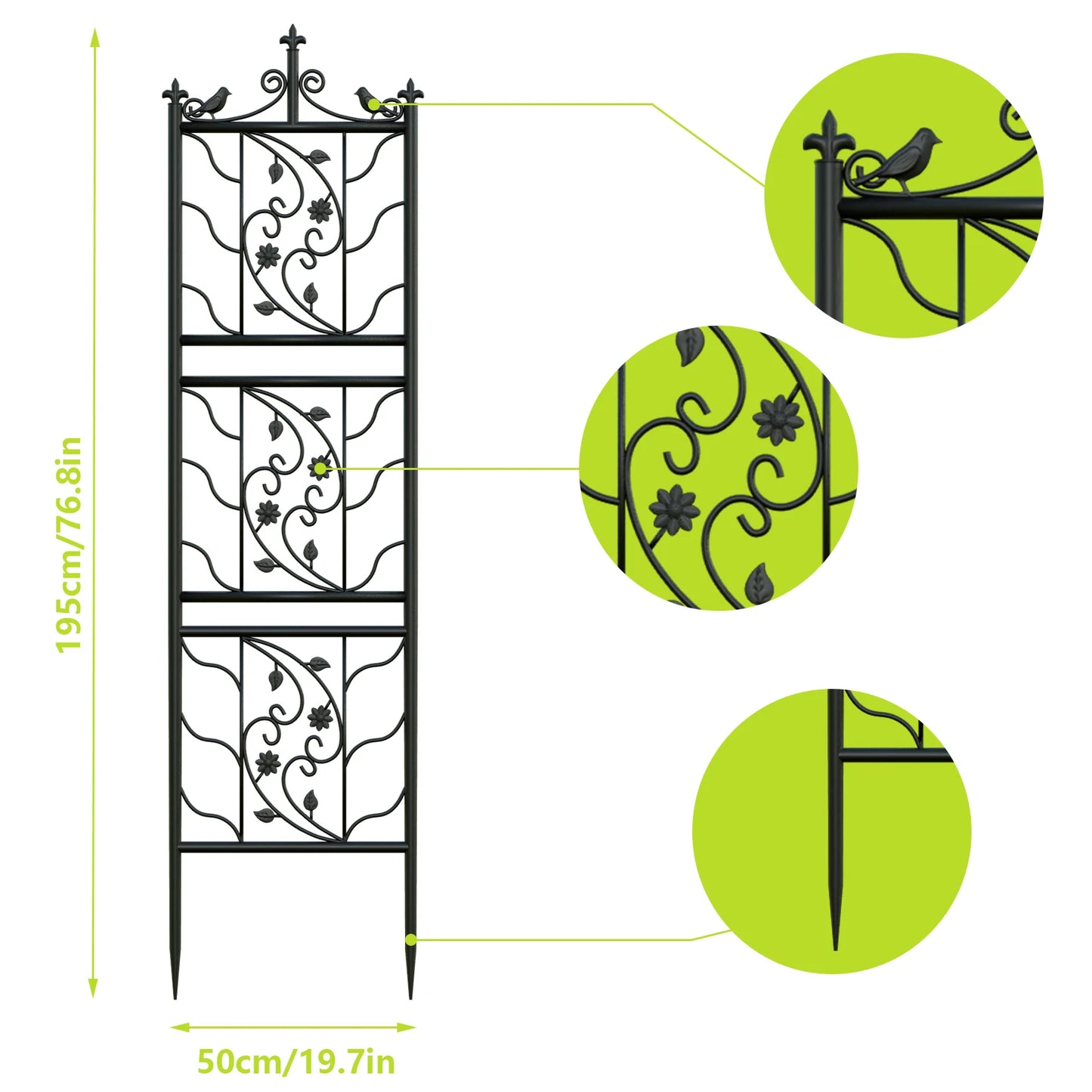 Thick Metal Garden Trellis, Bird Leaf Grid Panel Fence, Climbing Planter Support Frame, 2pcs