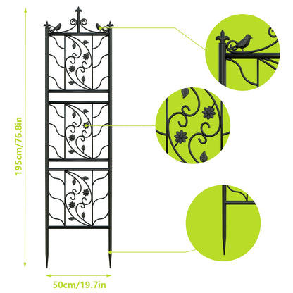 Thick Metal Garden Trellis, Bird Leaf Grid Panel Fence, Climbing Planter Support Frame, 2pcs