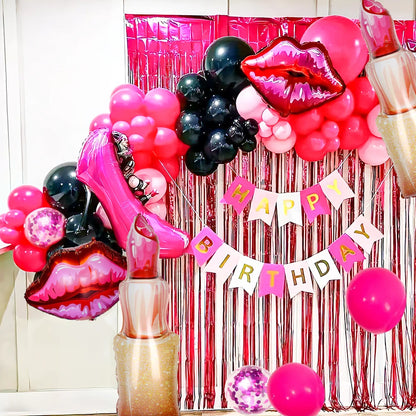 Lipstick lip-shaped aluminum foil balloon Valentine's Day girls party decorations birthday makeup party memorial decorations