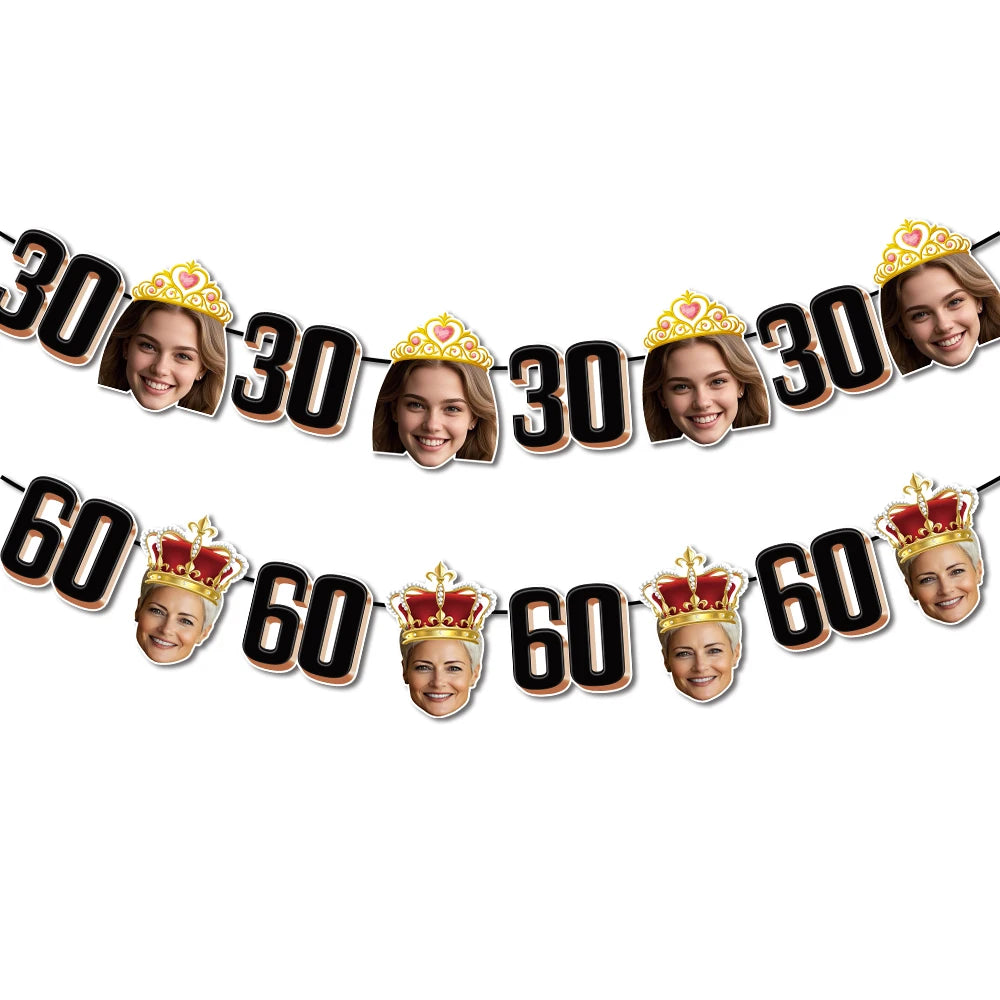 1set 8pcs Custom Birthday Photo Banner Personalized Face Photo Bunting Banner for Adult Birthday Party Favors Birthday Banner